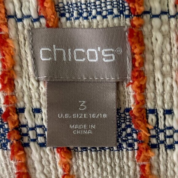 Chico's 3/XL Orange & Blue Plaid Tweed Wrap Jacket Office Cottage Preppy Ranch - Picture 9 of 11